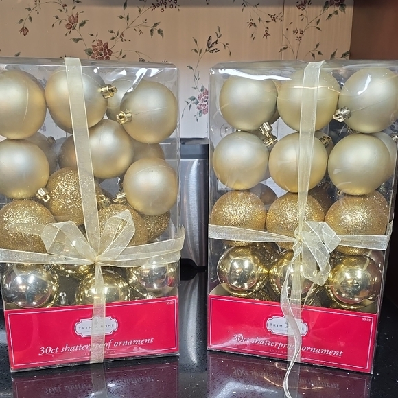 Vintage. 2 Packages of Gold Shatterproof Ornaments 30 Count Each - Picture 1 of 5